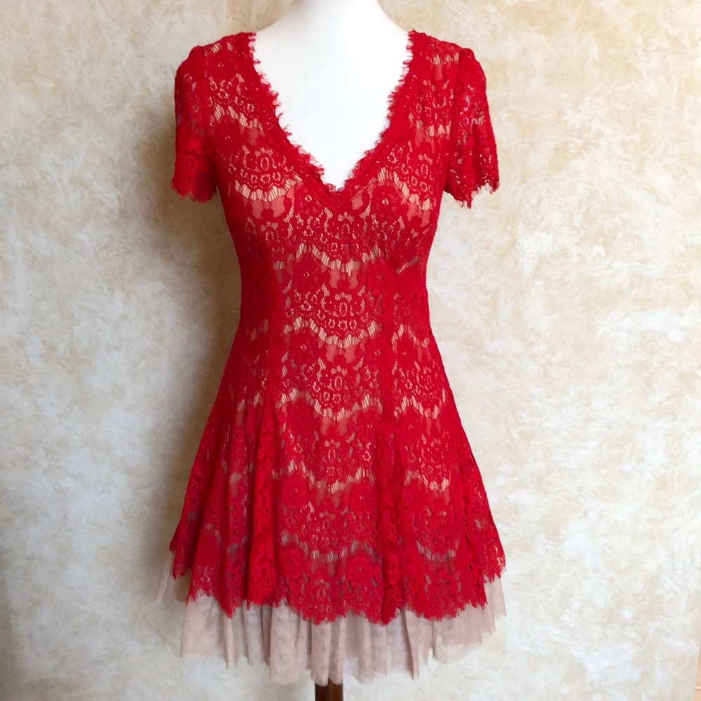 Betsy & Adam Red Lace Dress